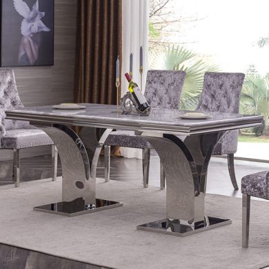 Ramada Natural Stone Dining Table In Marble Effect With Stainless Steel Base