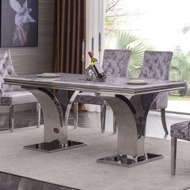 Ramada Natural Stone Dining Table In Marble Effect With Stainless Steel Base