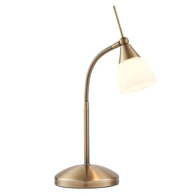 Range White Glass Touch Task Table Lamp In Antique Brass