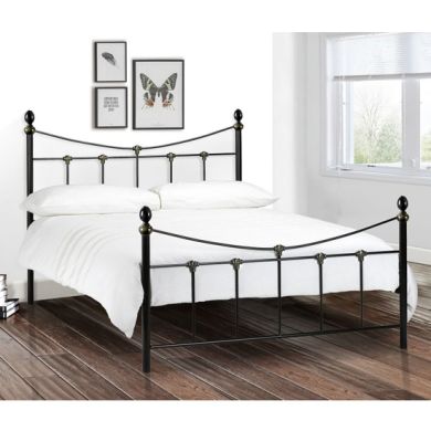 Rebecca Metal Double Bed In Satin Black And Antique Gold