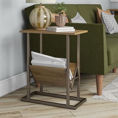 Regal Wooden Side Table In Walnut With Magazine Rack