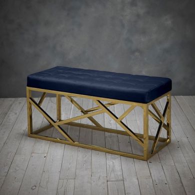 Renata Fabric Dining Bench In Royal Blue