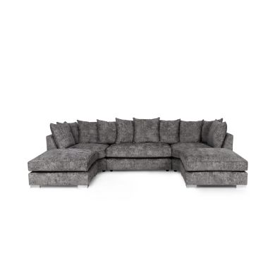 Repton U Shaped Fabric Sofa In Grey With Chrome Metal Legs