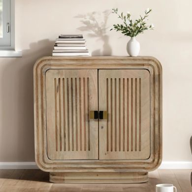 Hudson Carved Mango Wood Mini Sideboard With 2 Doors In Natural Oak