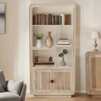 Hudson Carved Mango Wood Bookcase In Natural Oak