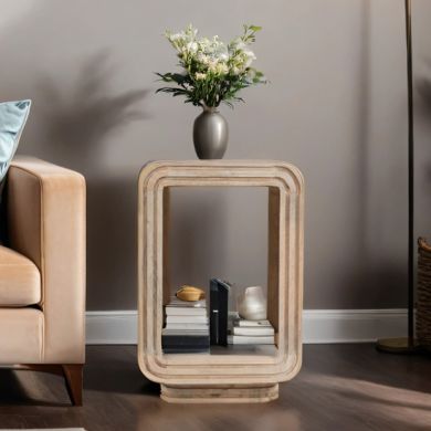Hudson Carved Mango Wood Side Table In Natural Oak