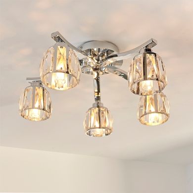 Ria Premium Faceted Glass Crystals 5 Lights Semi Flush Ceiling Light In Chrome