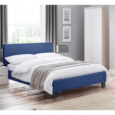 Rialto Linen Fabric Double Bed In Dark Blue