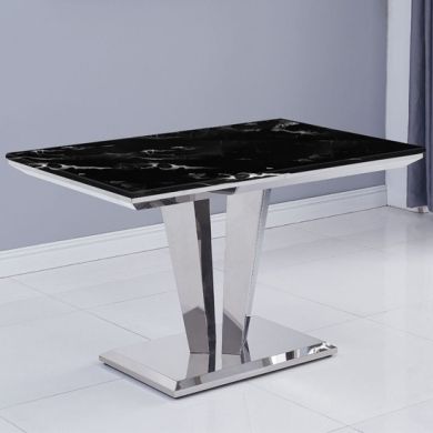 Riccardo 120cm Marble Dining Table In Black With Twin Pedestals