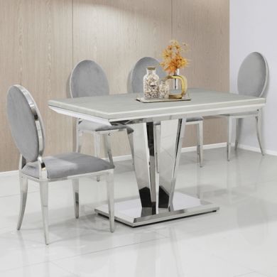 Riccardo 80cm Marble Dining Table In Cream With 4 Hampton Grey Chairs