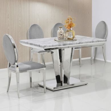Riccardo 80cm Marble Dining Table In Grey With 4 Hampton Grey Chairs