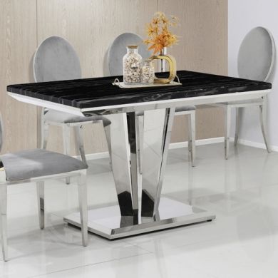 Riccardo 80cm Marble Dining Table In Black With Twin Pedestals