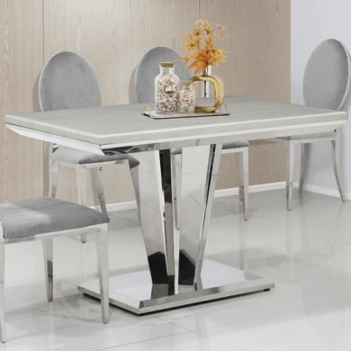Riccardo 80cm Marble Dining Table In Cream With Twin Pedestals