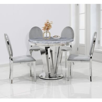 Riccardo 90cm Marble Dining Table In Grey With 4 Hampton Grey Chairs