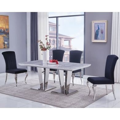 Riccardo Large Grey Marble Dining Table With 6 Liyana Black Chairs