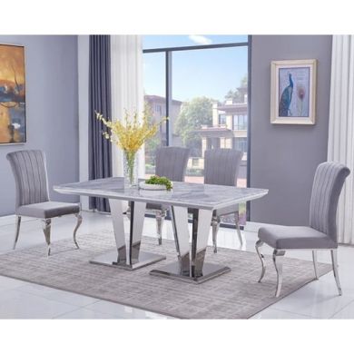 Riccardo Large Grey Marble Dining Table With 6 Liyana Grey Chairs