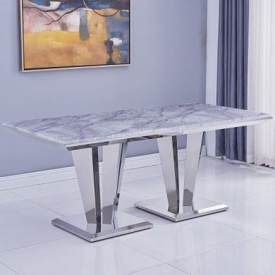 Riccardo Large Grey Marble Dining Table With Chrome Metal Legs