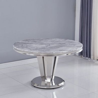 Riccardo Round Grey Marble Dining Table With Chrome Metal Legs