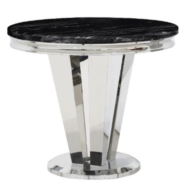 Riccardo Round Marble Dining Table In Black With Chrome Base