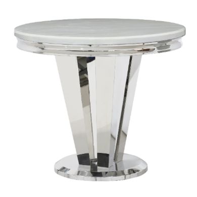 Riccardo Round Marble Dining Table In Cream With Chrome Base