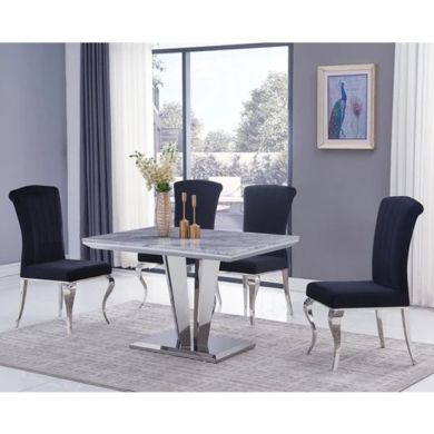 Riccardo Small Grey Marble Dining Table With 4 Liyana Black Chairs