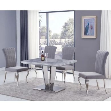 Riccardo Small Grey Marble Dining Table With 4 Liyana Grey Chairs