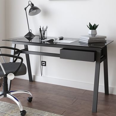 Richmond Grey Glass Top Computer Desk With Grey Frame