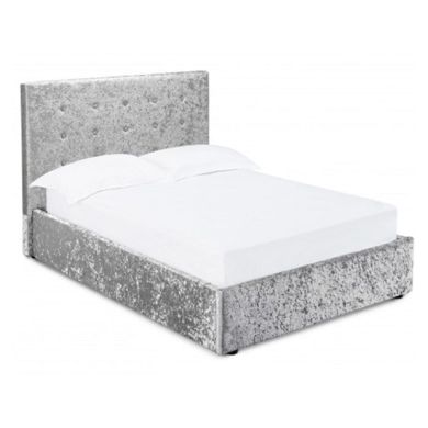 Rimini Crushed Velvet Upholstered Storage Double Bed In Silver