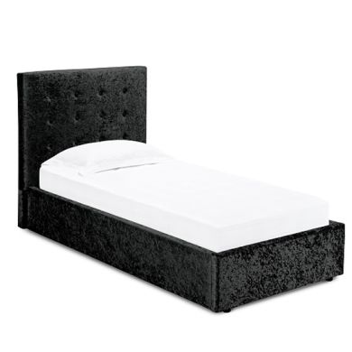 Rimini Crushed Velvet Upholstered Storage Single Bed In Black