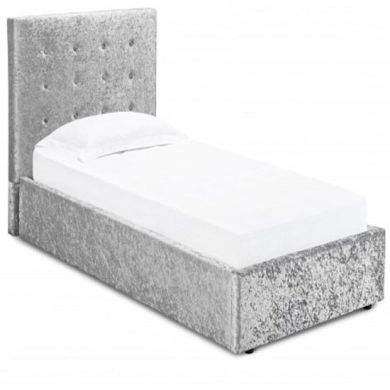 Rimini Crushed Velvet Upholstered Storage Single Bed In Silver