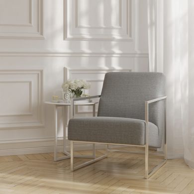 Ritz Tweed Fabric Amrchair in Dove Grey With Silver Metal Frame