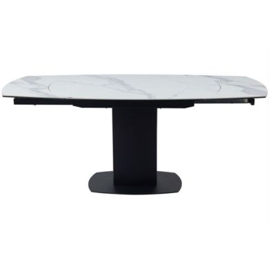 Ritz Extending Swivel Ceramic Marble Dining Table In White And Grey