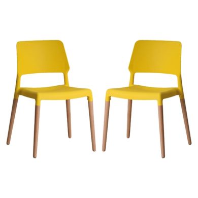 Riva Yellow Plastic Dining Chairs In Pair