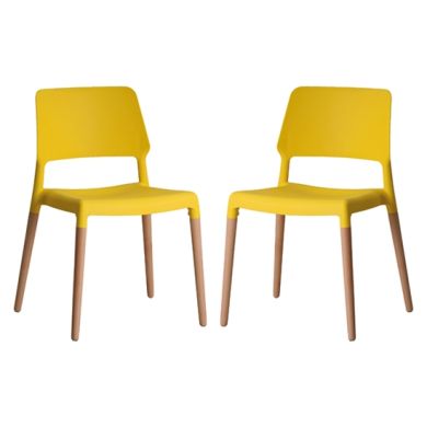 Riva Yellow Plastic Dining Chairs In Pair