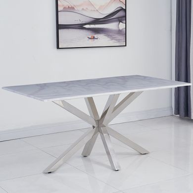 Riviera Marble 160cm Dining Table In White And Grey