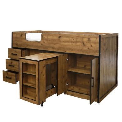 Rocco Midsleeper With Pullout Storage Bed In Vintage Oak