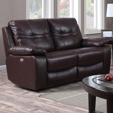 Rockport Leather And PU Power Recliner 2 Seater Sofa In Chocolate