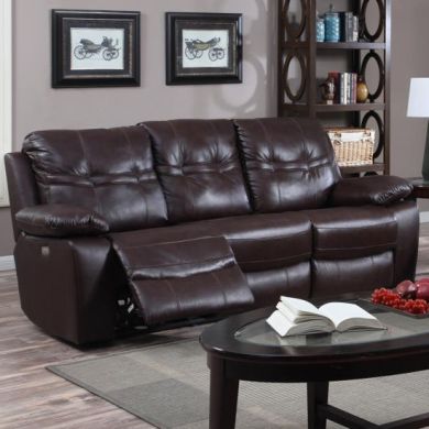 Rockport Leather And PU Power Recliner 3 Seater Sofa In Chocolate