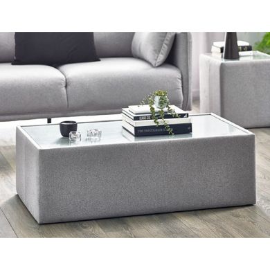 Rohe Clear Glass Top Coffee Table In Platinum Wool Effect