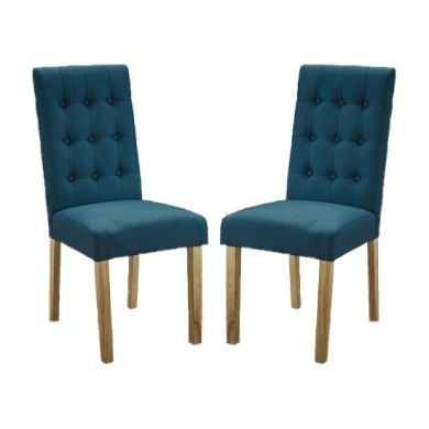 Roma Teal Linen Fabric Dining Chairs In Pair