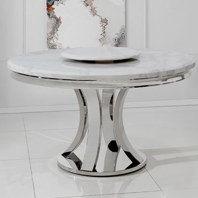 Romano Round Marble 130cm Dining Table In White