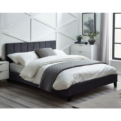 Rosa Velvet King Size Bed In Grey With Black Legs