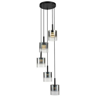 Roundhay 5 Smoked Glass Shade Bulbs Decorative Ceiling Pendant Light In Black