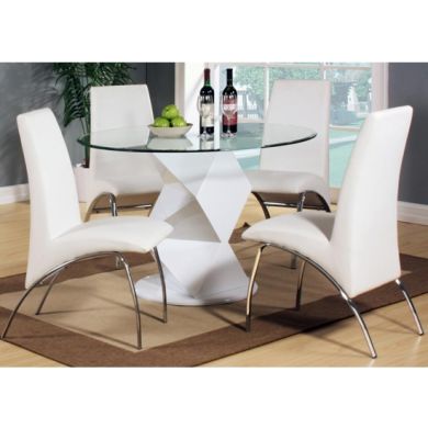 Rowley Clear Glass Dining Set With White High Gloss Base And 4 Chairs
