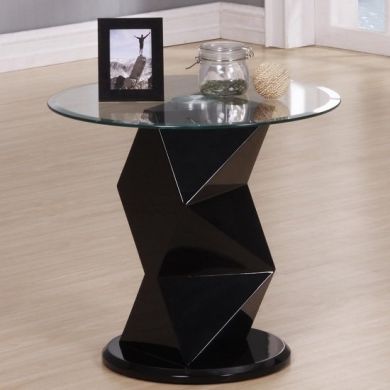 Rowley Clear Glass Top Lamp Table With High Gloss Black Base