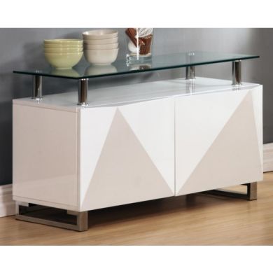 Rowley Clear Glass Top Sideboard In White High Gloss With 2 Doors