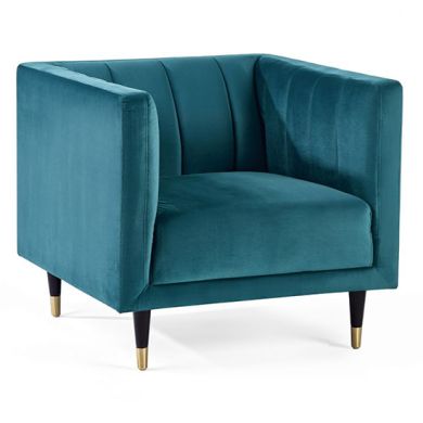 Salma Scalloped Back Velvet Armchair In Teal