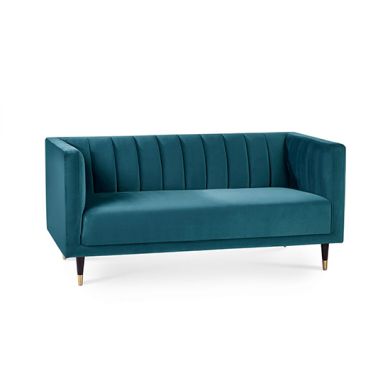 Salma Scalloped Back Velvet 2 Seater Sofa In Teal