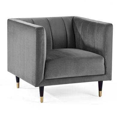Salma Scalloped Back Velvet Armchair In Grey