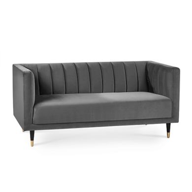 Salma Scalloped Back Velvet 2 Seater Sofa In Grey